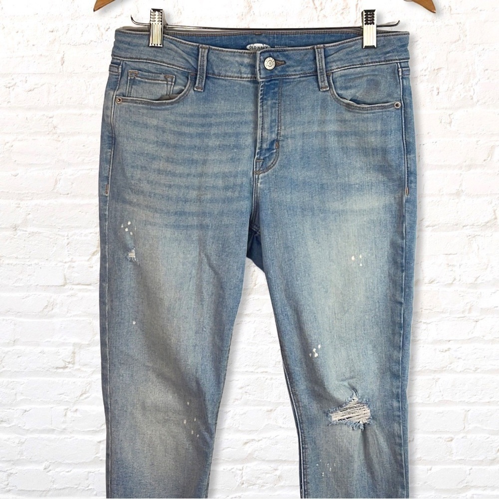 Old Navy Rockstar Distressed Super Skinny Jeans Size 8 Petite Bleach Splattered - Picture 3 of 8
